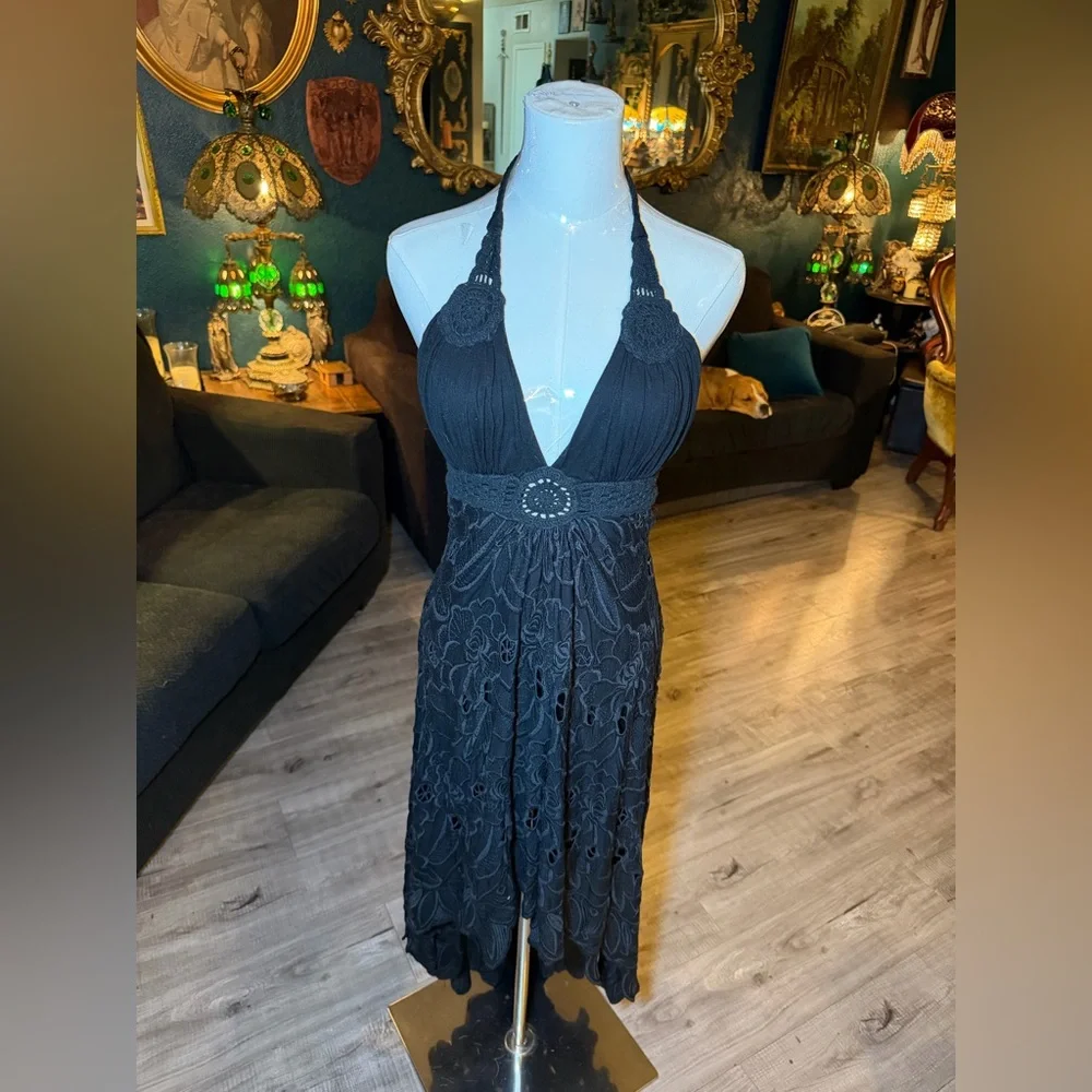 SKY Black Lace Halter High-Low Dress – Medium – Boho Witchy Y2K Vibes - Picture 9 of 11